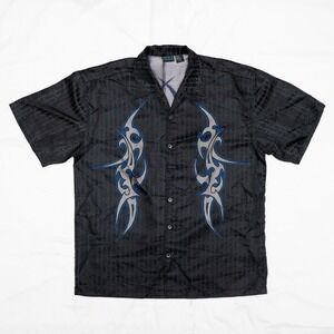 Vintage Y2k Embroidered Tribal Sigilism Metallic MT:2 Short Sleeve Button Up